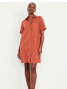 NWT new Old Navy orange linen blend button down shirt dress size XL